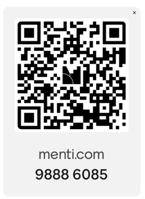 QR code linking to the Mentimeter poll, menti.com code 9888 6085