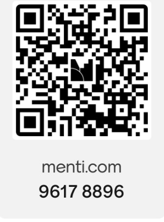 QR code linking to the Mentimeter poll, menti.com code 9617 8896